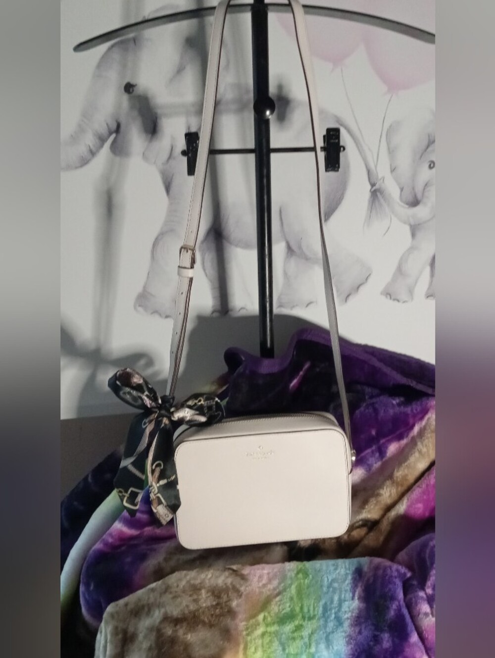 Kate Spade Tusk Leather Harper Crossbody W/Printed Scarf EUC